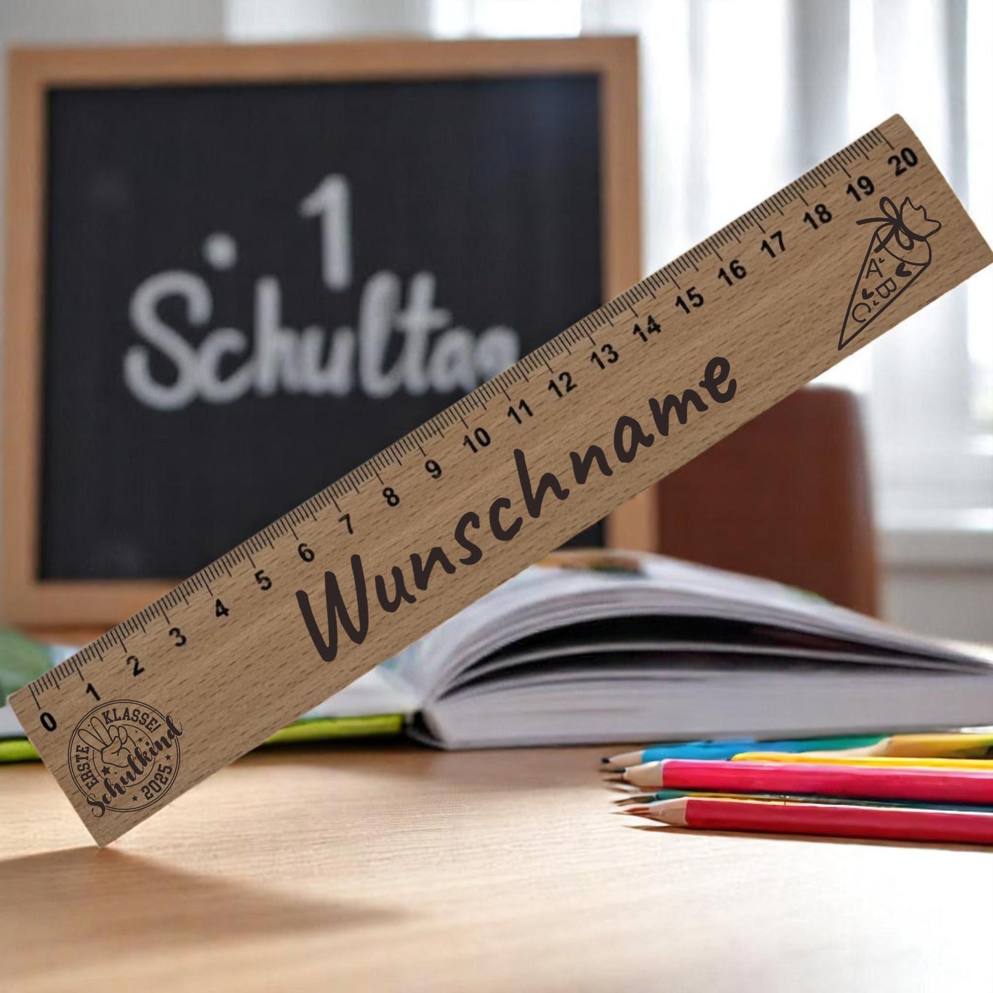 Individuelles Kinderlineal 20 cm aus Buchenholz