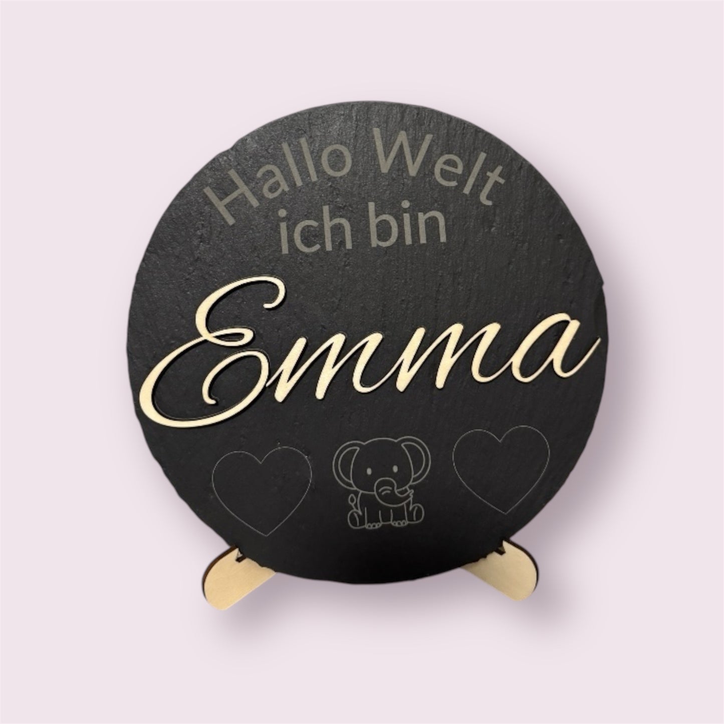 Schieferplatte mit Gravur & Holz-Namensschild Geburtsgeschenk