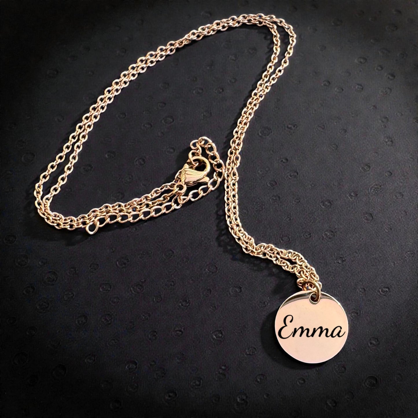 Edelstahl Kette mit Gravur – Rundanhänger 15 mm | Silber, Rosé, Gold (Glanz/Matt)