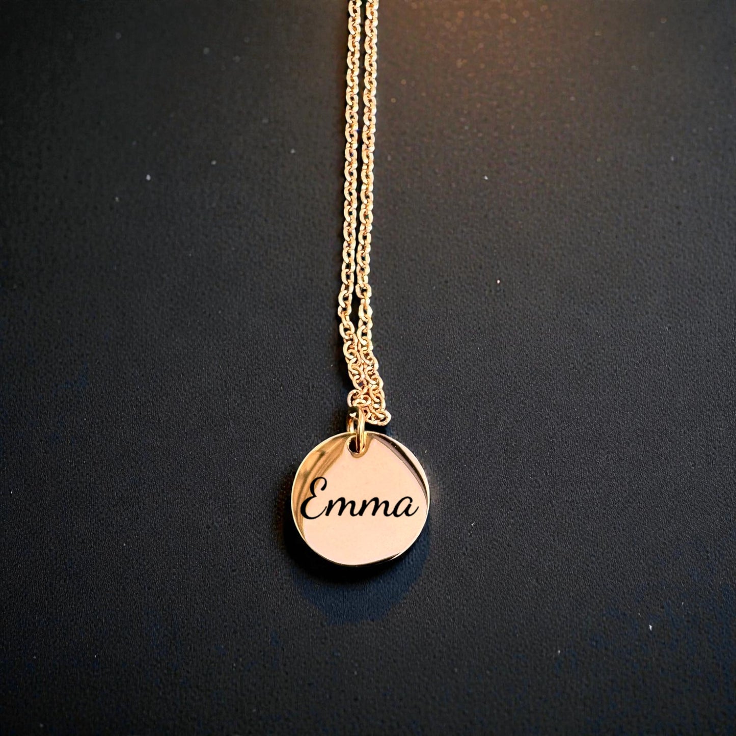 Edelstahl Kette mit Gravur – Rundanhänger 15 mm | Silber, Rosé, Gold (Glanz/Matt)