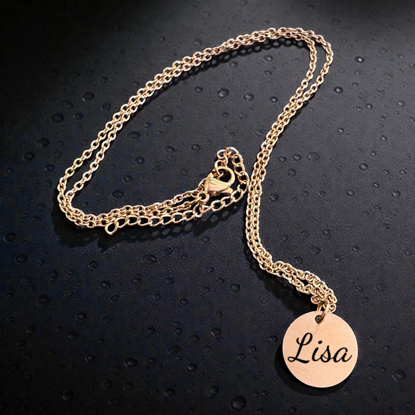 Edelstahl Kette mit Gravur – Rundanhänger 15 mm | Silber, Rosé, Gold (Glanz/Matt)