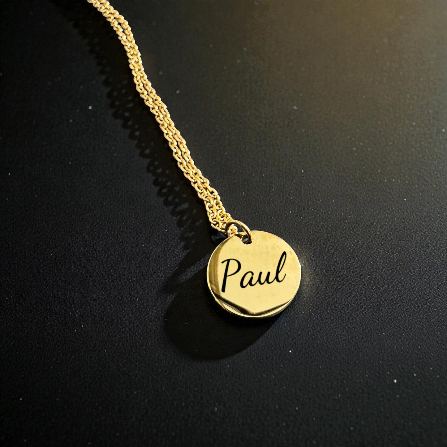 Edelstahl Kette mit Gravur – Rundanhänger 15 mm | Silber, Rosé, Gold (Glanz/Matt)