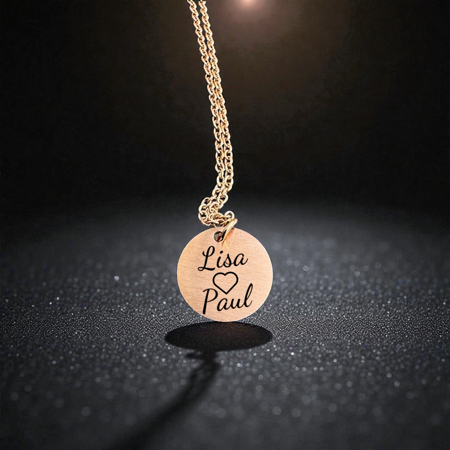 Edelstahl Kette mit Gravur – Rundanhänger 15 mm | Silber, Rosé, Gold (Glanz/Matt)