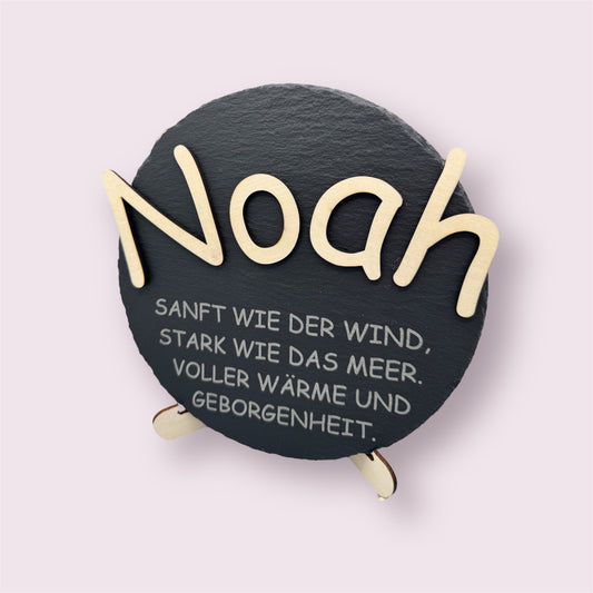 Schieferplatte mit Namensdeutung & Holz-Namen