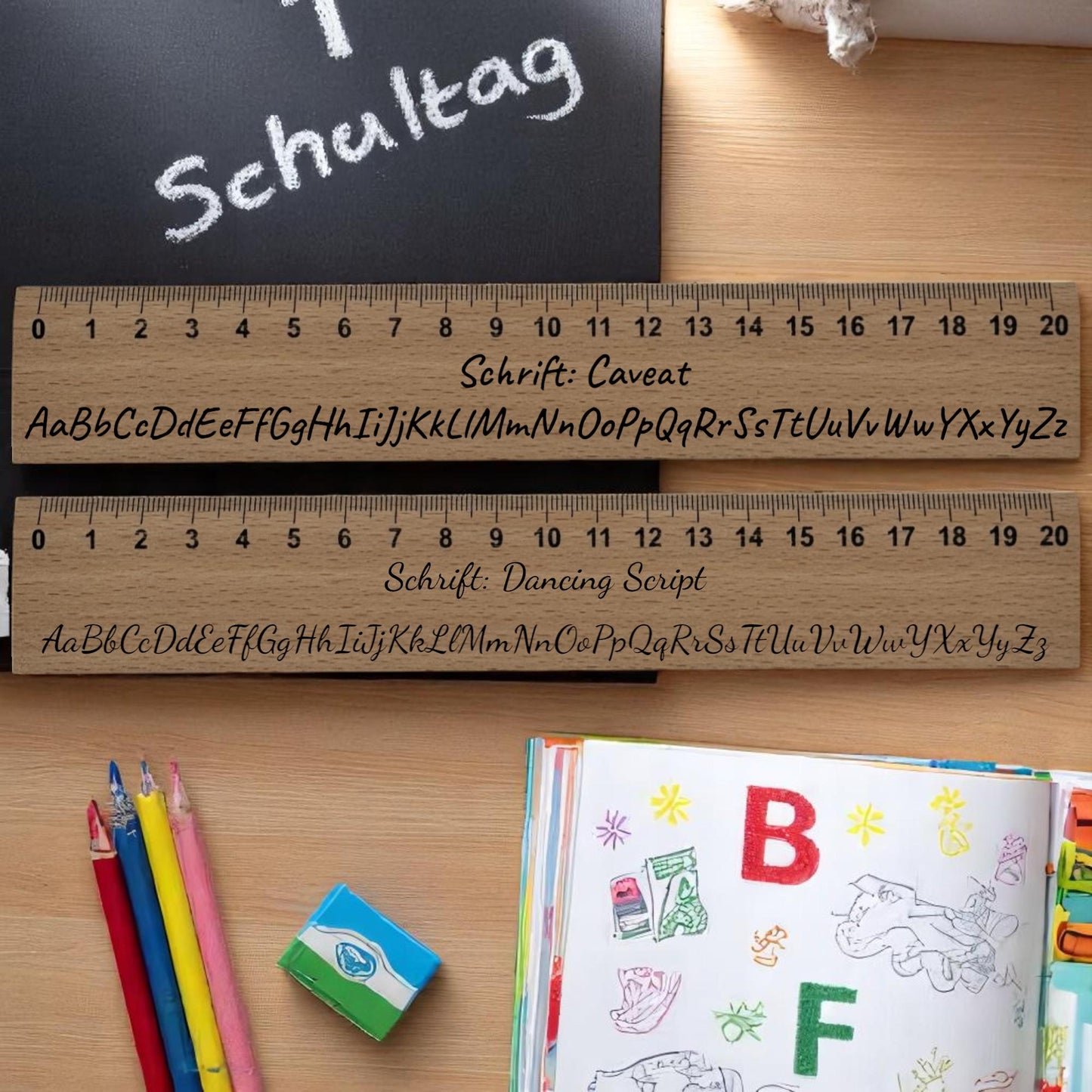 Individuelles Kinderlineal 20 cm aus Buchenholz