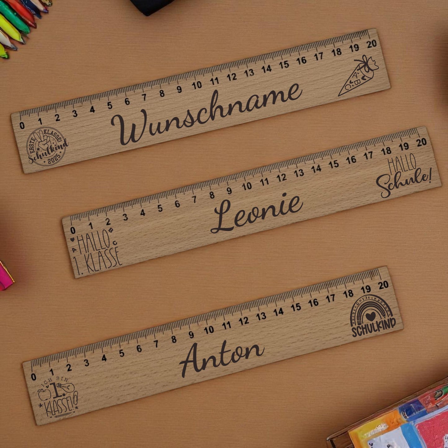 Individuelles Kinderlineal 20 cm aus Buchenholz